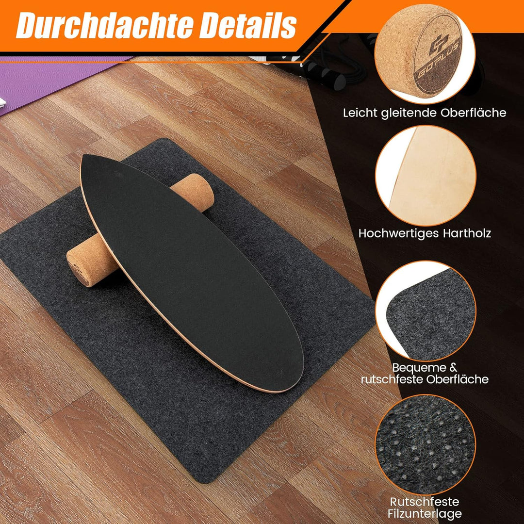 COSTWAY Balance Board aus Holz, Balancebrett, Balance Trainer Trickboard für zuhause, inkl. Korkroll