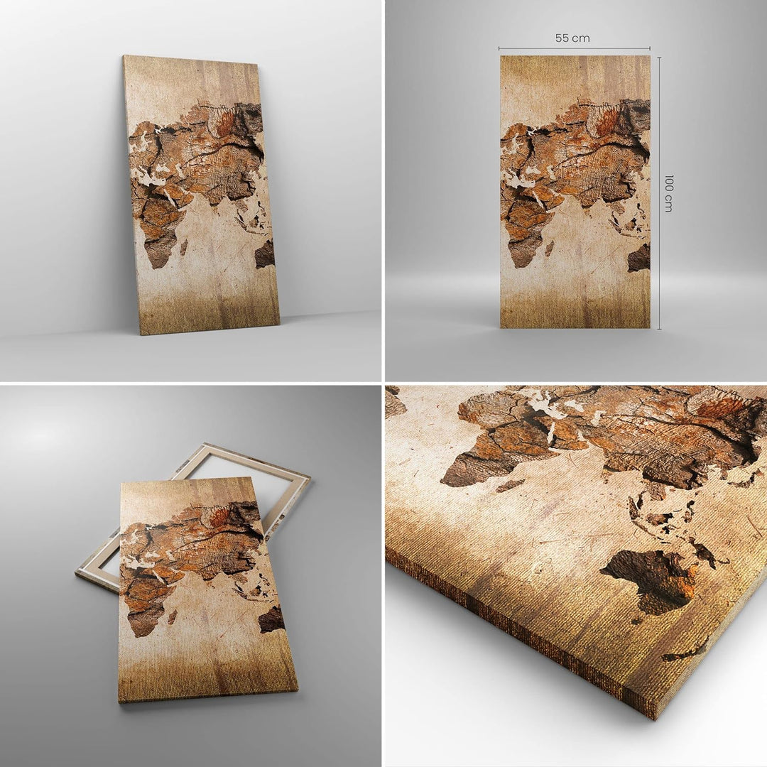 Bilder auf Leinwand 55x100cm Leinwandbild mit Rahmen Karte Welt modern Gross Wanddeko Bild Schlafzim