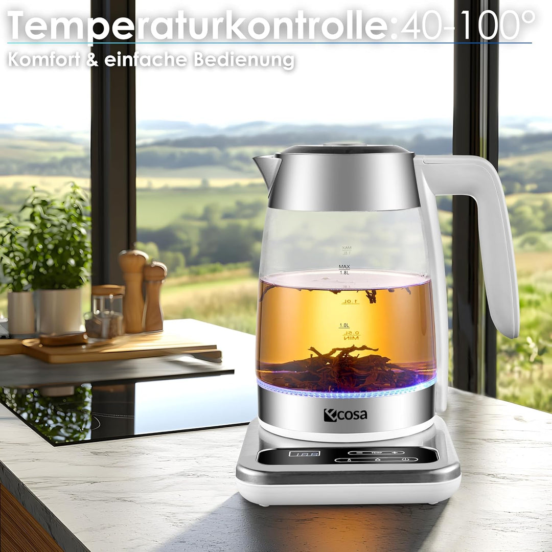 Teekocher elektrisch mit Temperatureinstellung Glas Wasserkocher Teemaschine Warmhaltefunktion mit T