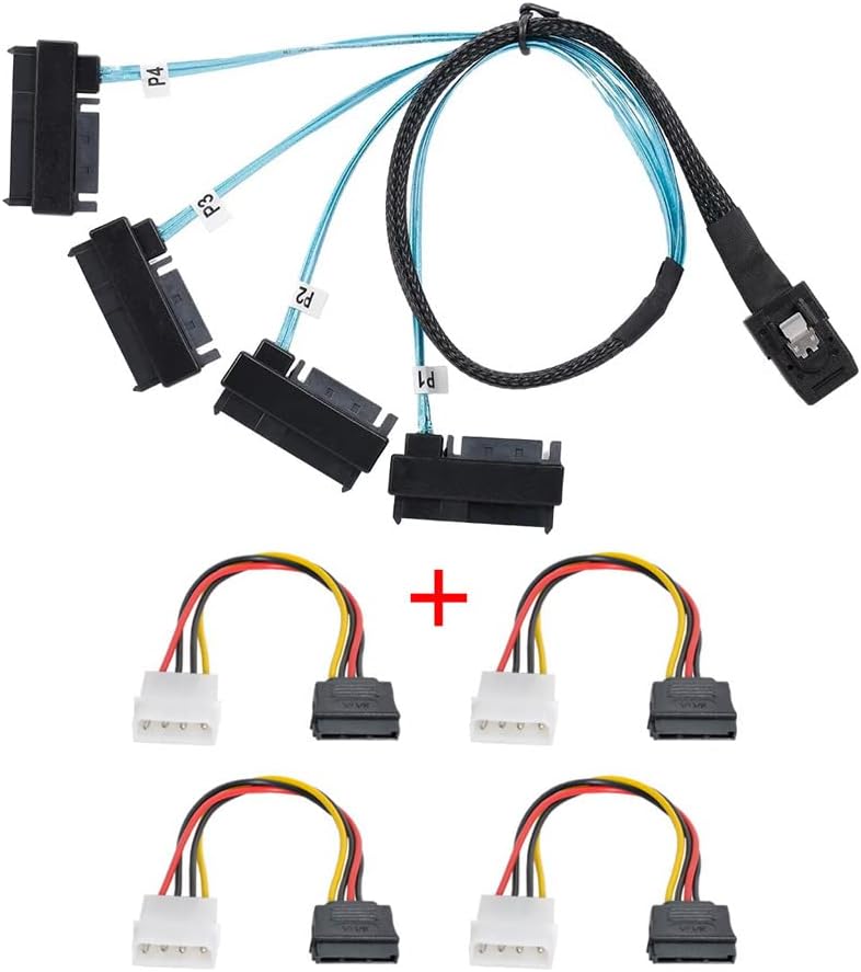 NFHK Internal 36 Pin Mini SAS SFF-8087 Host to 4 SFF-8482 Target SAS Hard Disk and IDE Power Cable 5