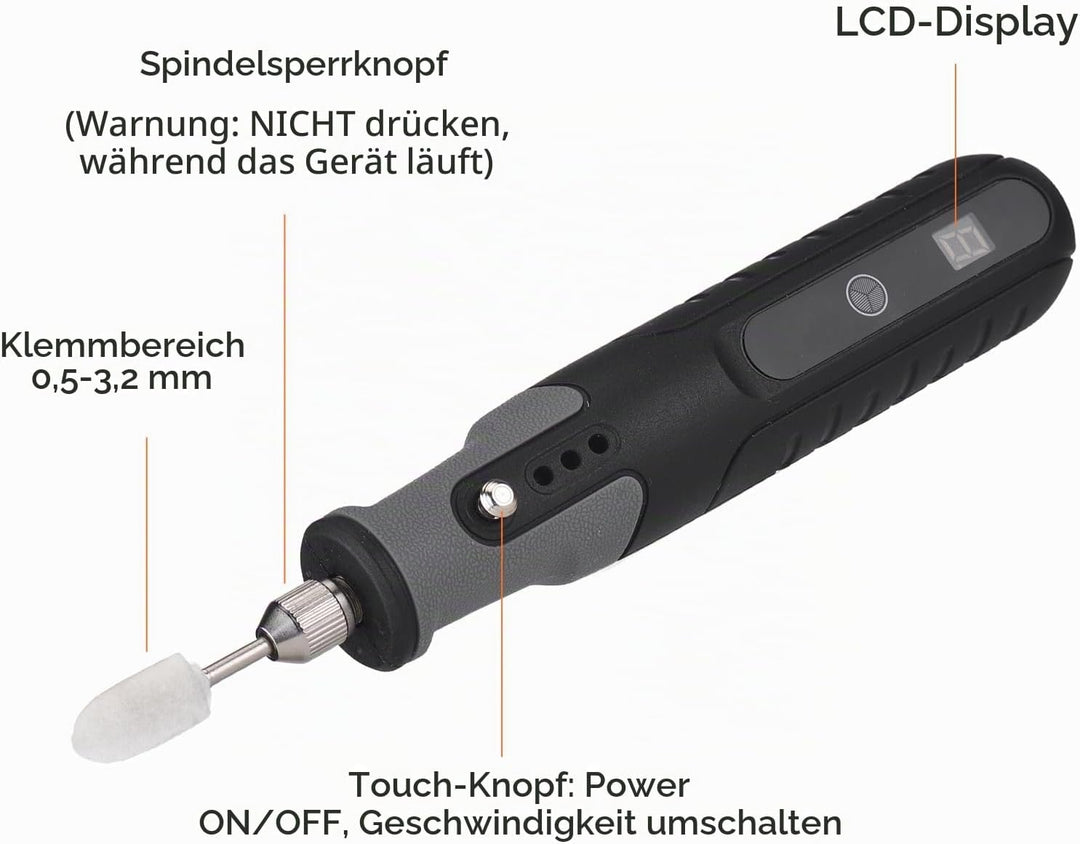 Mini-Akku-Rotationswerkzeug-Set, 25.000 U/min, 5 Geschwindigkeiten, Schnitzwerkzeuge, angetrieben du