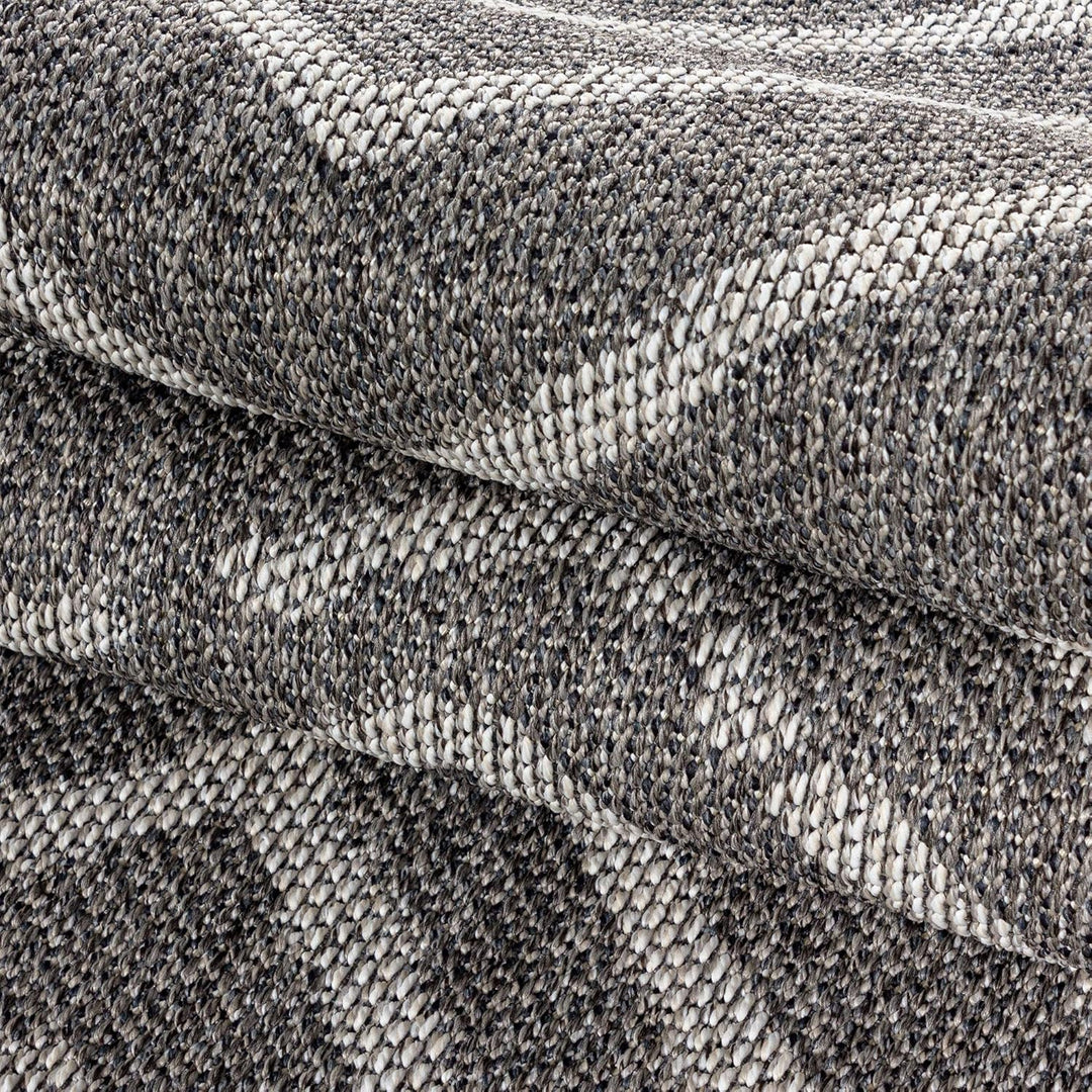 In- & Outdoor Läufer Teppich Robuster, Modern Boho Design, Rechteckig, Grau und Creme Farbe, Wetterf