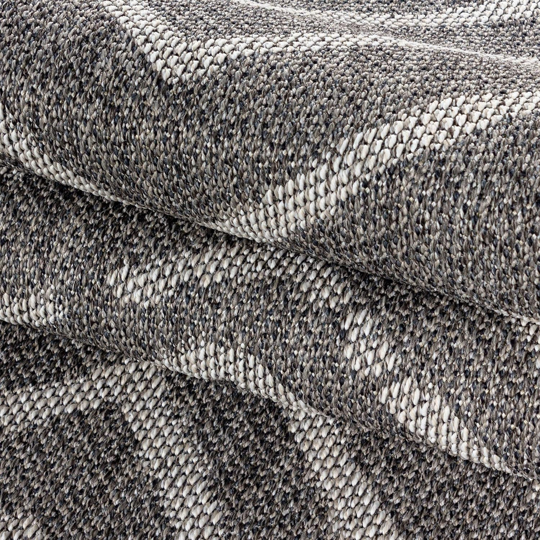 In- & Outdoor Teppich Robuster, Modern Boho Design, Rechteckig, Grau und Creme Farbe, Flachgewebe, W