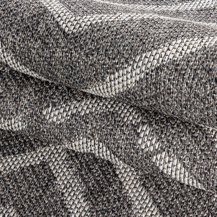 In- & Outdoor Teppich Robuster, Modern Boho Design, Rechteckig, Grau und Creme Farbe, Flachgewebe, W