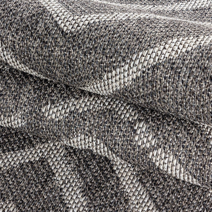 In- & Outdoor Läufer Teppich Robuster, Modern Boho Design, Rechteckig, Grau und Creme Farbe, Wetterf