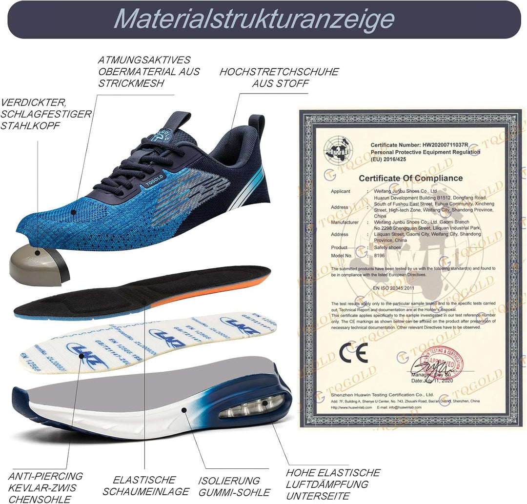 tqgold Sicherheitsschuhe Herren Damen Leicht Arbeitsschuhe | Sportlich Schutzschuhe mit Stahlkappe |