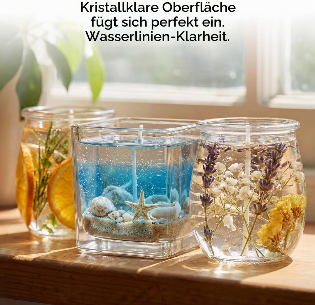 LumaCraft Klares Gelwachs zur Kerzenherstellung – 1000g Transparentes Jelly Wachs mit 50 Dochten, 50