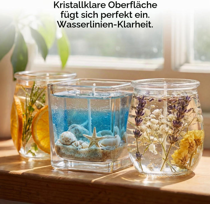 LumaCraft Klares Gelwachs zur Kerzenherstellung – 1000g Transparentes Jelly Wachs mit 50 Dochten, 50