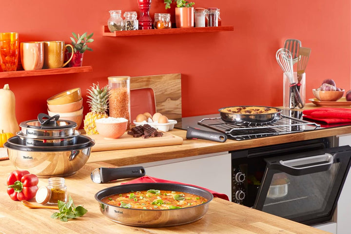Tefal Emotion Ingenio Bratpfannen-Set, Induktion, Edelstahl, 24/28 cm und Griff, silberfarben, 3-tei