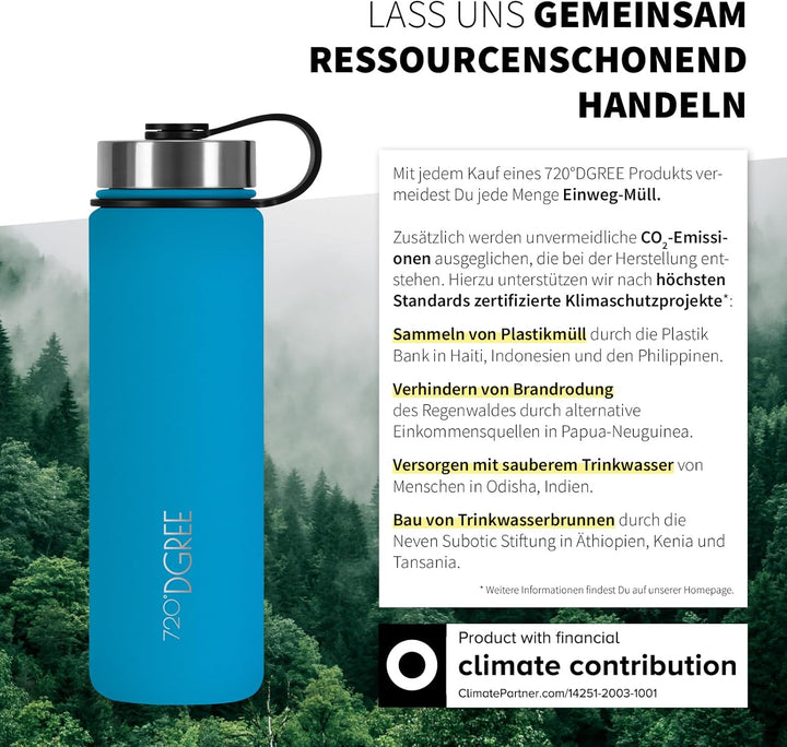 720°DGREE Edelstahl Trinkflasche 710ml “noLimit” - Auslaufsicher, Kohlensäure geeignet, BPA-Frei - T