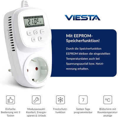 VIESTA TH12 Thermostat Thermostatstecker Steckdosenthermostat für Infrarotheizung Heizpaneele Heizun