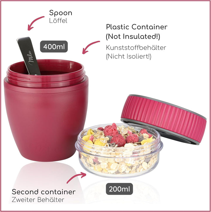 Milu Müslibecher to go 400ml MüsliMax Plastik Joghurtbecher für Müsli I auslaufsicherer Becher mit L