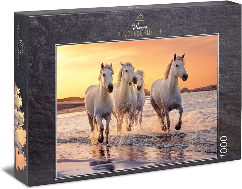 Ulmer Puzzleschmiede - Pferde-Puzzle Camargue-Pferde - klassisches 1000 Teile Tierpuzzle - das weiss