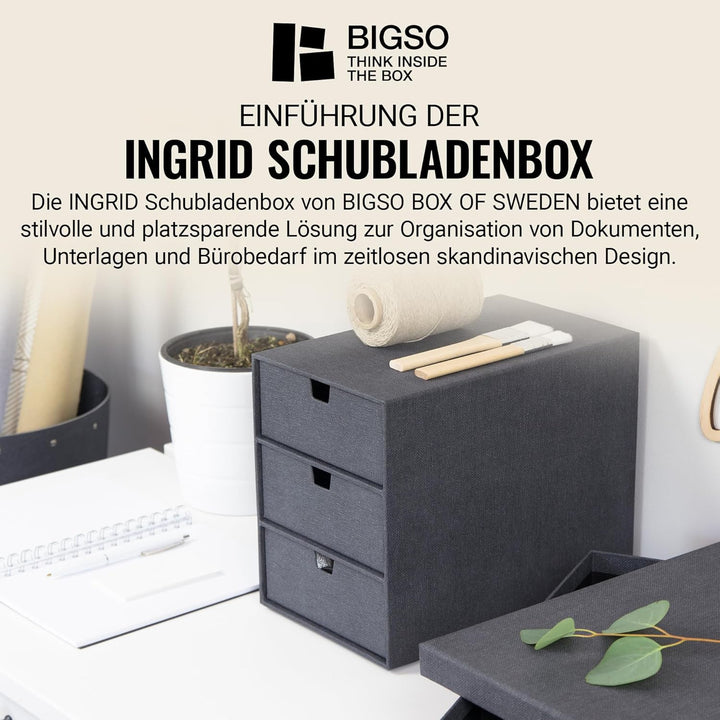 BIGSO BOX OF SWEDEN INGRID Schubladenbox für Dokumente und Bürobedarf – Schreibtisch Organizer mit 3