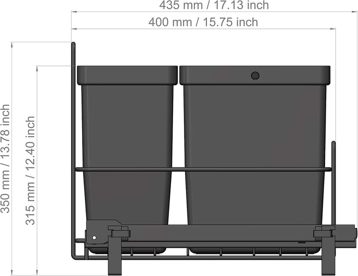 LM 64/3 Einbau Mülleimer ausziehbar mit 3 Abfalleimer (1x11L, 2x8L) Korbauszug anthrazit 32,8x43,3x3