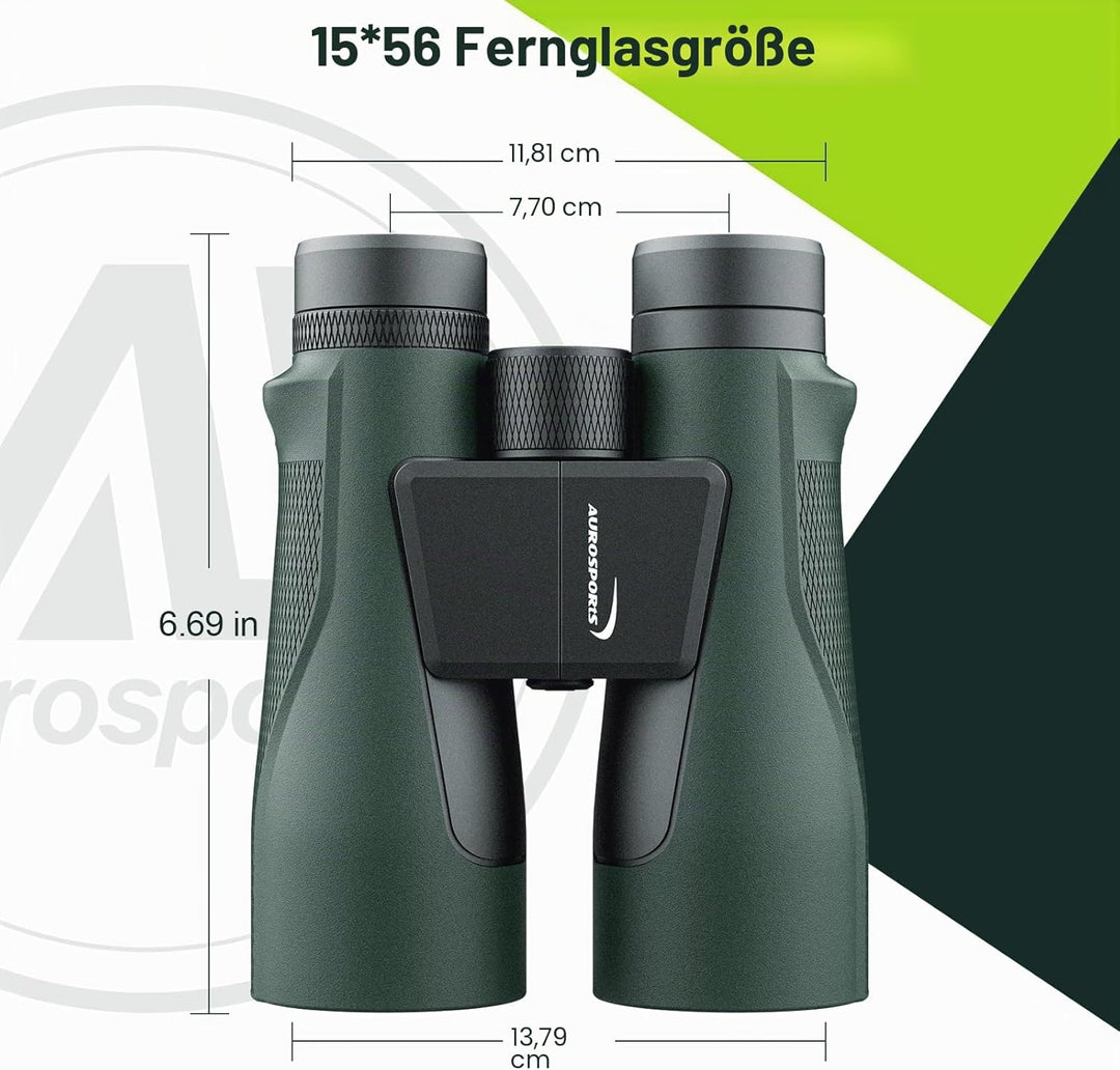 15x56 HD Fernglas Erwachsene - Aurosports Large View Fernglas mit klaren Low Light Vision - Leichtge