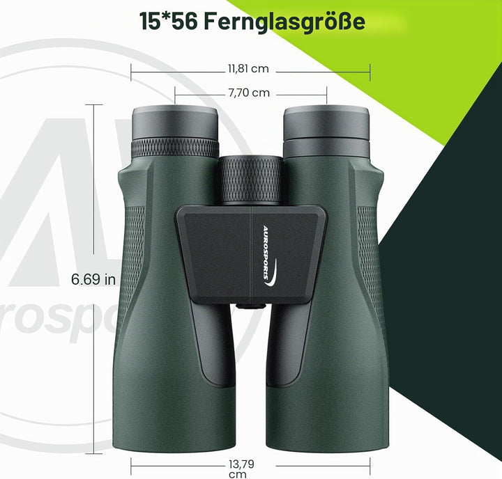 15x56 HD Fernglas Erwachsene - Aurosports Large View Fernglas mit klaren Low Light Vision - Leichtge