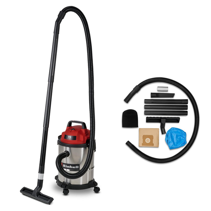 Einhell Nass-Trockensauger TC-VC 1540 S (900 W, 180 mbar Saugleistung, 15 L Edelstahlbehälter, Rolle