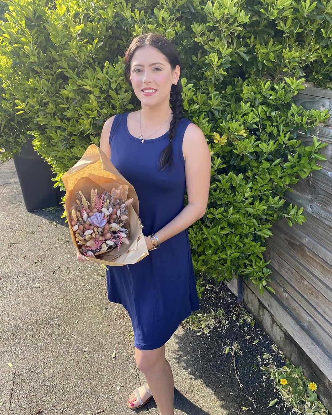 WNEEDU Damen lässig Sommerkleid Ärmelloses Tank Strandkleider T-Shirt Kleid mit Taschen S Boho Flora