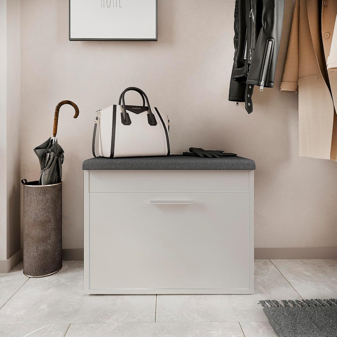 KOMTO Schuhbank mit Sitzfläche Cashmere – Schuhschrank mit Sitzbank, Schuhbank mit Klappe, Schuhrega