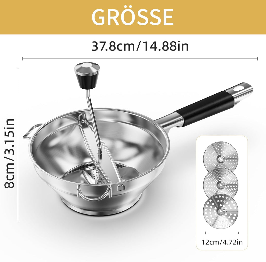 Siebeinsatz, Handkurbel für Nahrung, ergonomisches Drehdesign für Tomatensosse und Kartoffelpüree, l