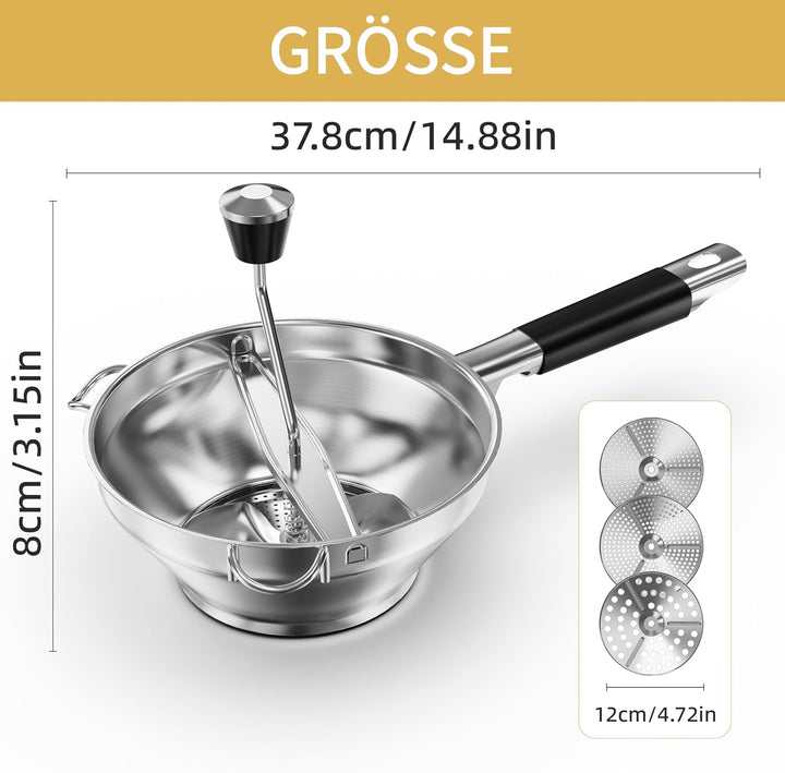 Siebeinsatz, Handkurbel für Nahrung, ergonomisches Drehdesign für Tomatensosse und Kartoffelpüree, l
