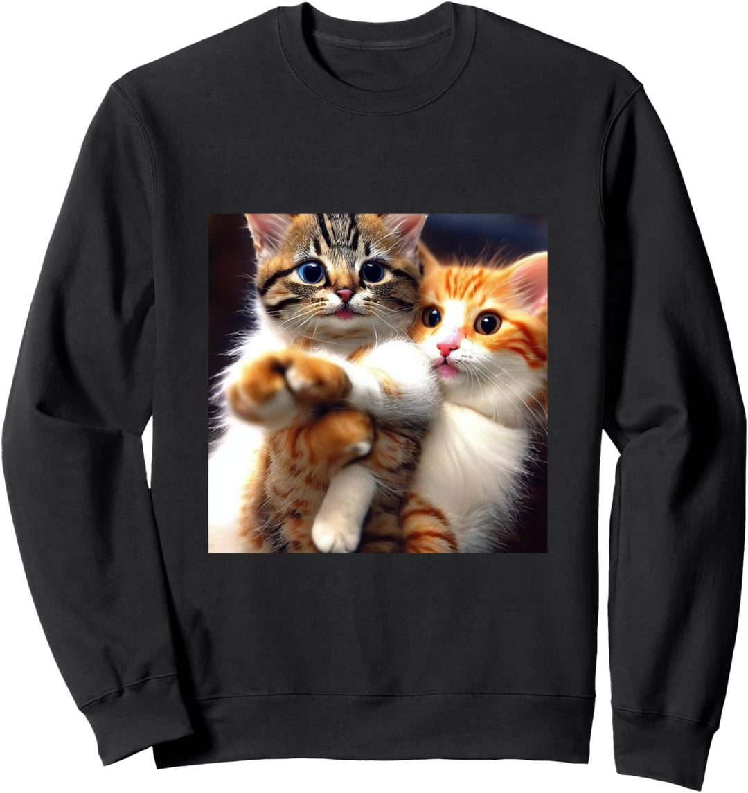 Two Very Happy Cats – niedliches lustiges Kätzchen-Kunstwerk Sweatshirt