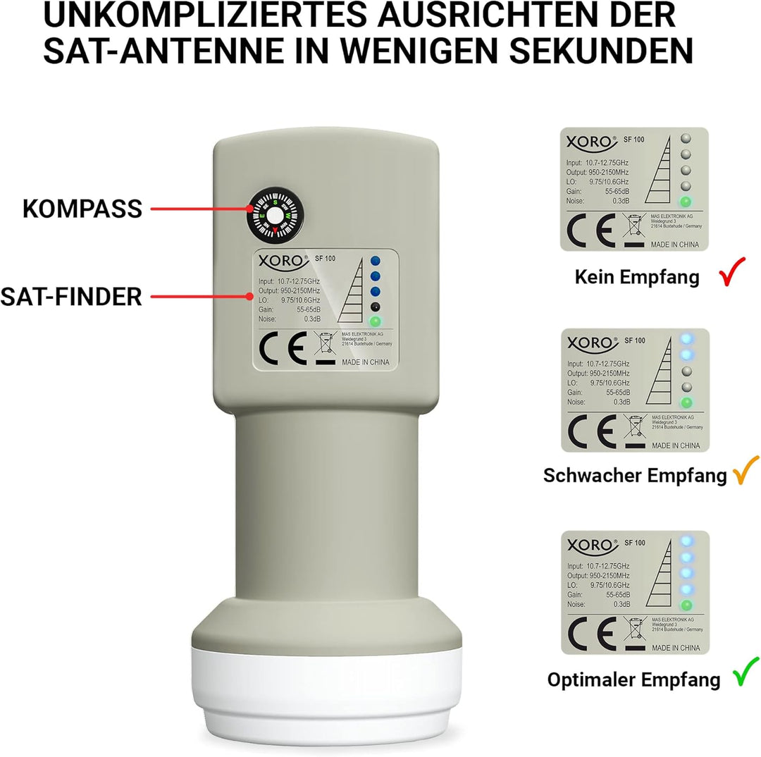 XORO 38,5 cm Camping Satellitenantenne MCA 38 HD Set, inkl. Single LNB mit integriertem Satfinder, 1