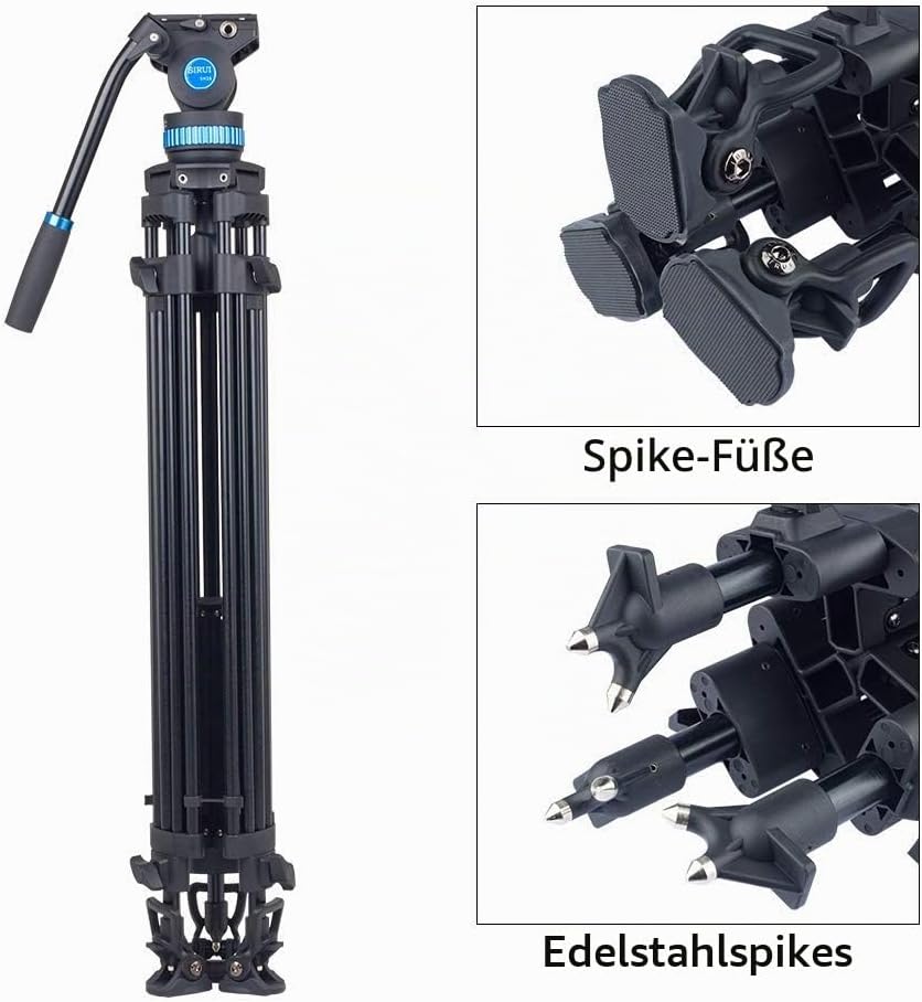 SIRUI Video Tripod Stativ SH25,Aluminium Travel Videostativ mit Fluidkopf und Griff,190cm, Max Load