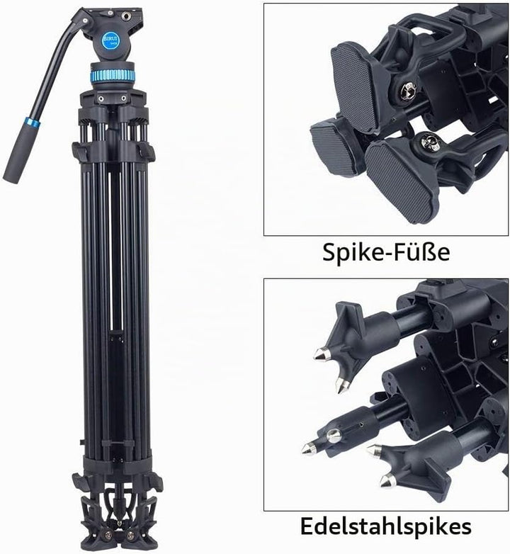 SIRUI Video Tripod Stativ SH25,Aluminium Travel Videostativ mit Fluidkopf und Griff,190cm, Max Load