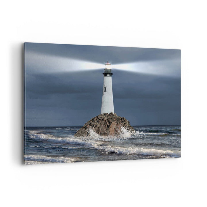 Bilder auf Leinwand 100x70cm Leinwandbild mit Rahmen Leuchtturm Meer Gross Wanddeko Bild Schlafzimme