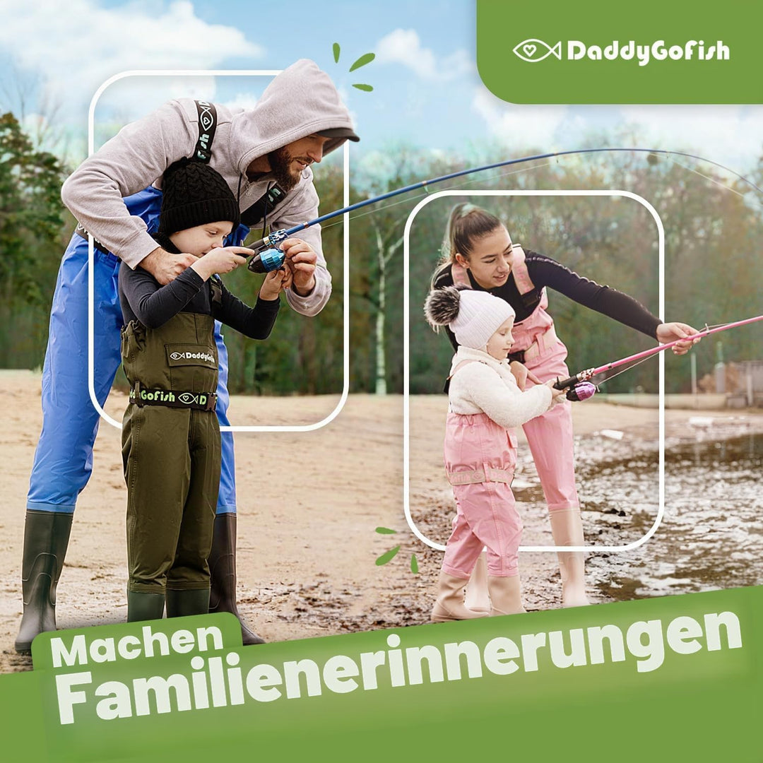DaddyGoFish Kinder Angelset - Teleskoprute &amp; Rolle Combo mit Klappstuhl, Rutenhalter, Tackle Box, Kö