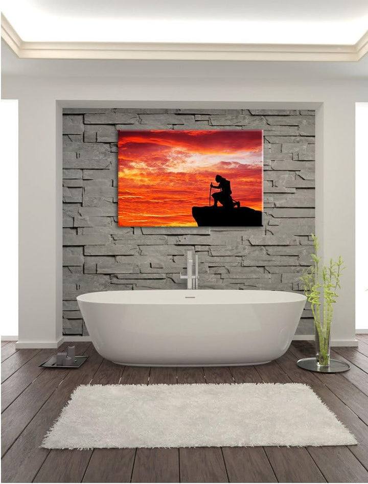 Pixxprint Samurai auf der Spitze des Berges als Leinwandbild/Grösse: 100x70 cm/Wandbild/Kunstdruck/f