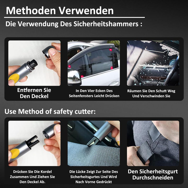 Sicherheitshammer mit Gurtschneider-Notfall mit Testglas-Notfallhammer Auto mit Upgrade Anti-Rutsch