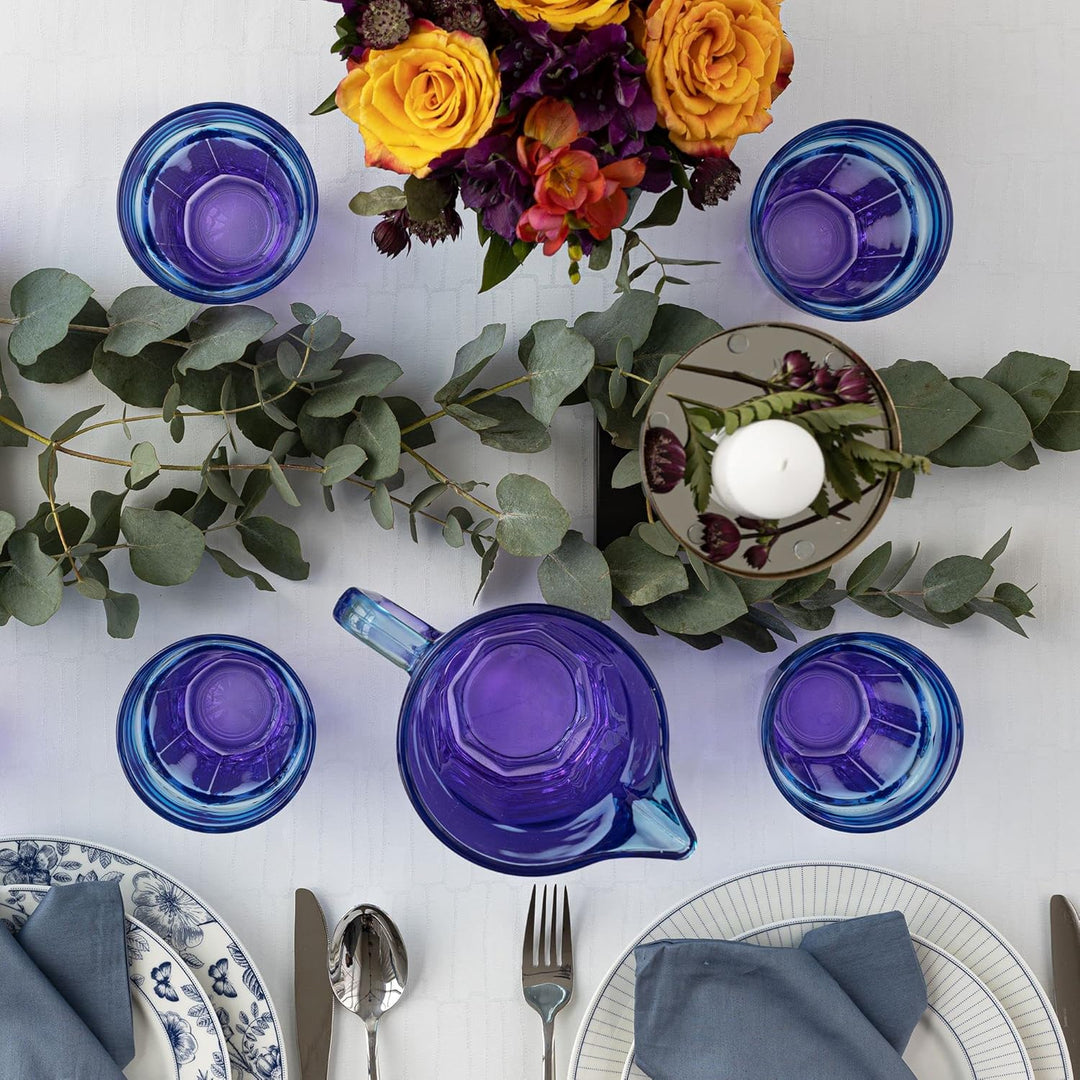 TREND FOR HOME Wasserkaraffe Glas 1 Liter mit Handlichem Griff Bunt Wasserkrug 19 cm Glaskanne Blau