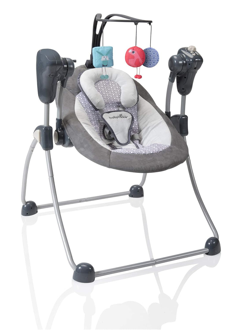 Babymoov Babyschaukel Swoon Bubble Zink - Schaukel/ Wippe für Babys, 8 Melodien, Rückenlehne in 2 Po