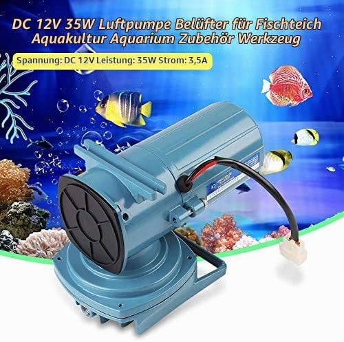Superleise Aquarium Durchlüfter Luftpumpe, 12v 35W 68 l/min Leistungsstark Sauerstoffpumpe mit 6 Spe