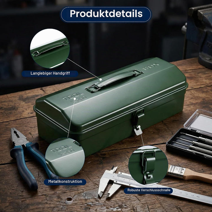 Wrkzeugkiste Metall Leer – 37x16x12cm Tragbarer Werkzeugkasten mit Griff und Verriegelung, Robuster