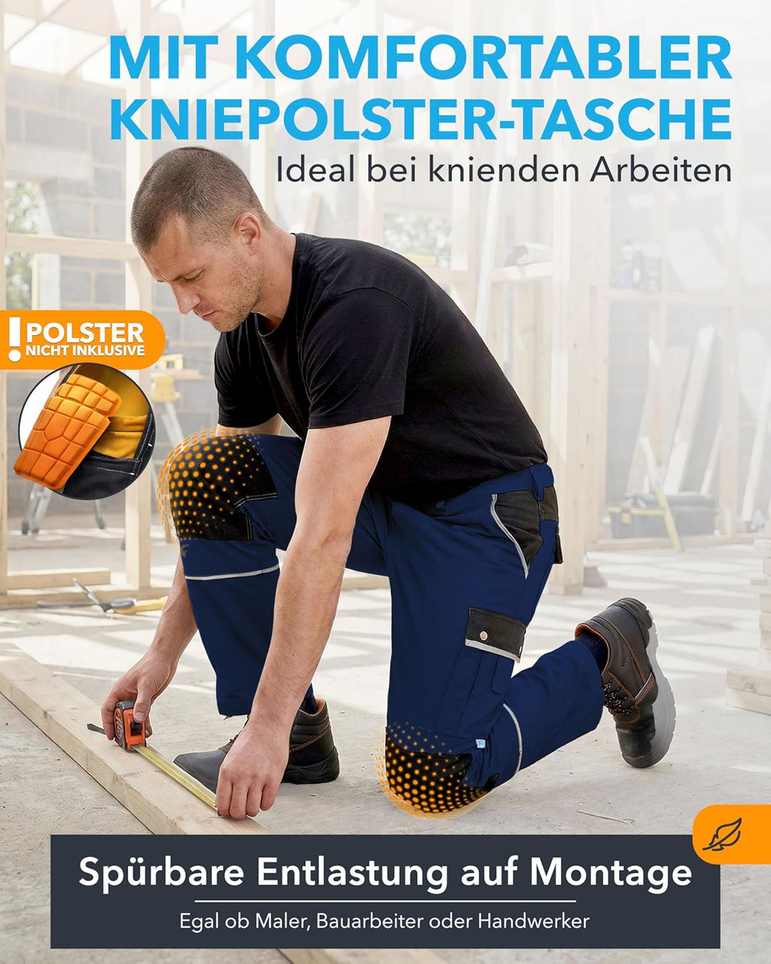 TMG® | Arbeitshose für Herren, Lange Arbeitshose mit Kniepolstertaschen, viel Stauraum, Männer Arbei