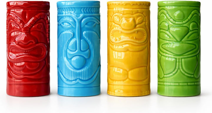mikamax Tiki Schnapsgläser 4er Set 60 ml - Bunte Keramik mit Tiki Motiven - Spülmaschinenfest - Hawa