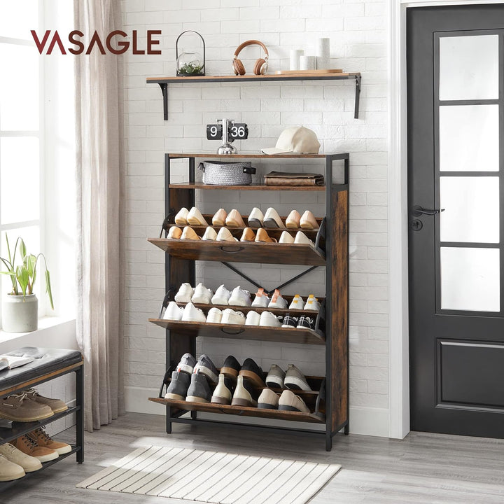VASAGLE Schuhschrank mit 3 Klappen, Schuhregal, Schuhkipper, Schuhkommode mit 3 Fächern, Schuhablage