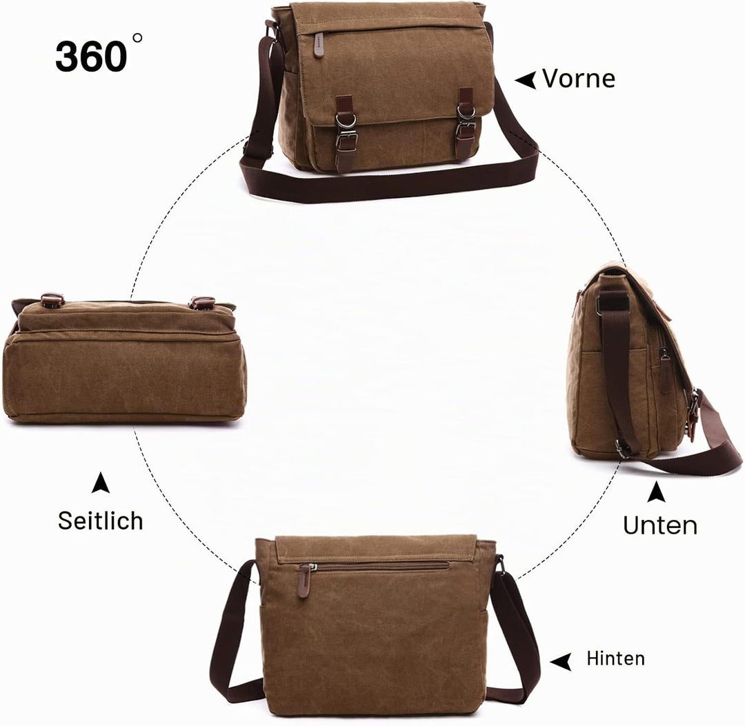 FANDARE Retro Umhängetasche Herren Segeltuch Arbeitstasche Messenger Bag Schultertasche passen 12,9-
