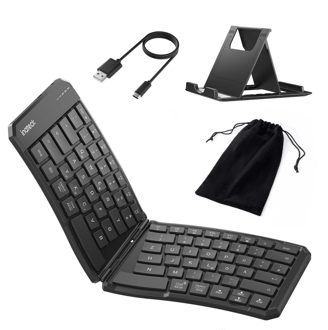 Inateck Faltbare Tastatur Ergonomische, Funktastatur Dual-Fold Magnetic QWERTZ,mit 3 BT,Mit Rückencl