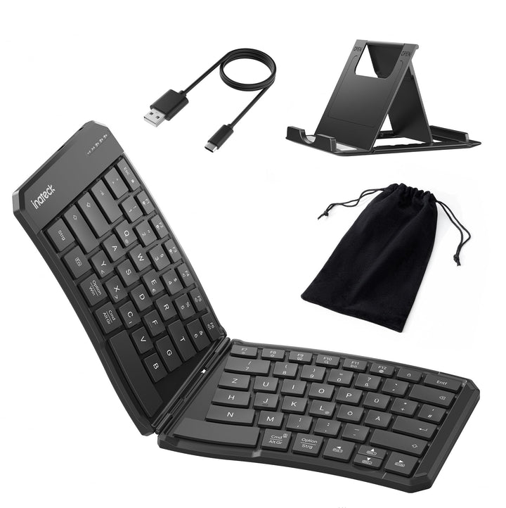 Inateck Faltbare Tastatur Ergonomische, Funktastatur Dual-Fold Magnetic QWERTZ,mit 3 BT,Mit Rückencl