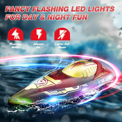 DEERC LED Lichter DE819 Ferngesteuertes RC Boot, 2.4Ghz Vollmassstab RC Pool Rennboot, 80 Minuten La