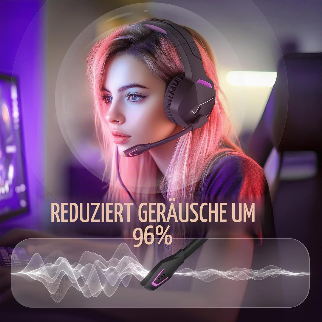 BINNUNE Gaming Headset, Wireless Headset für PS4 PS5 PC PlayStation 4 5, Gaming Kopfhörer mit Mikrof