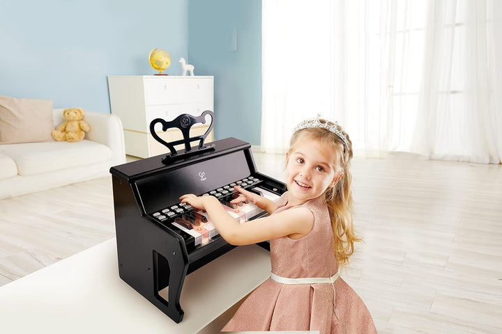 Hape elektrisches Leuchttasten-Piano mit 25 Tasten, schwarz mit 6 Rhythmen und 8 Melodien, ab 3 Jahr