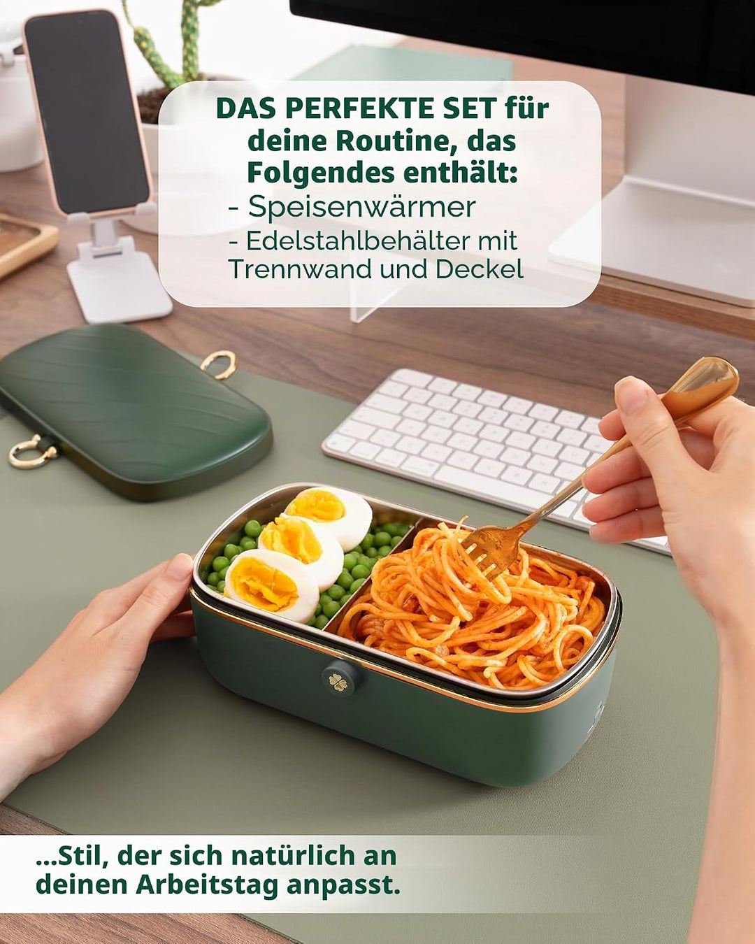 Bella Epoca® Tragbarer elektrischer Speisewärmer, eine elegante beheizbare Lunchbox (900 ml/45 W/220