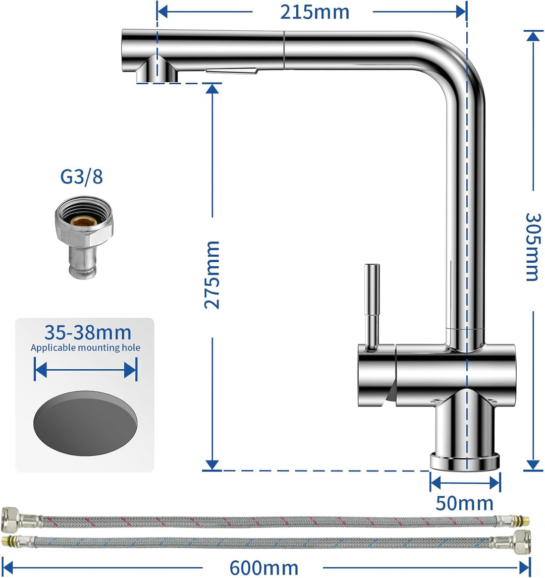 CECIPA Hochdruck Wasserhahn Küche Ausziehbar, Küchenarmatur mit Brause Zwei Strahlarten, Armatur Küc