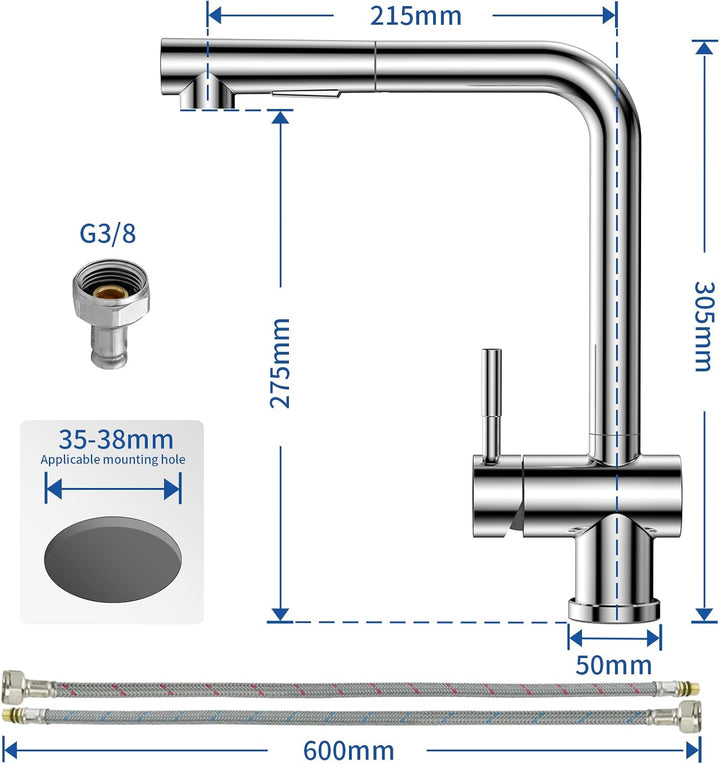 CECIPA Hochdruck Wasserhahn Küche Ausziehbar, Küchenarmatur mit Brause Zwei Strahlarten, Armatur Küc